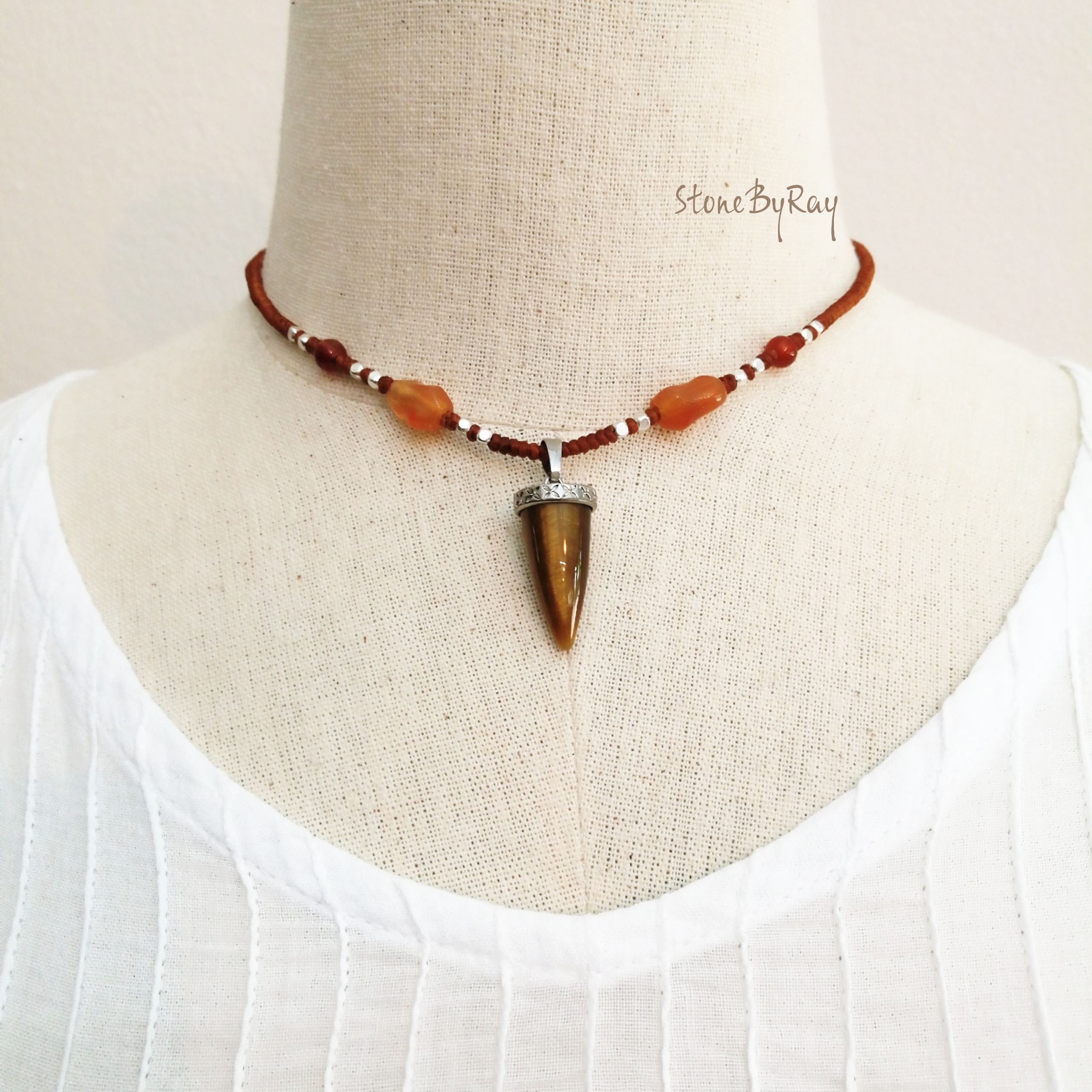 สร้อยคอเชือกถักจี้หินตาเสือ Tiger eye