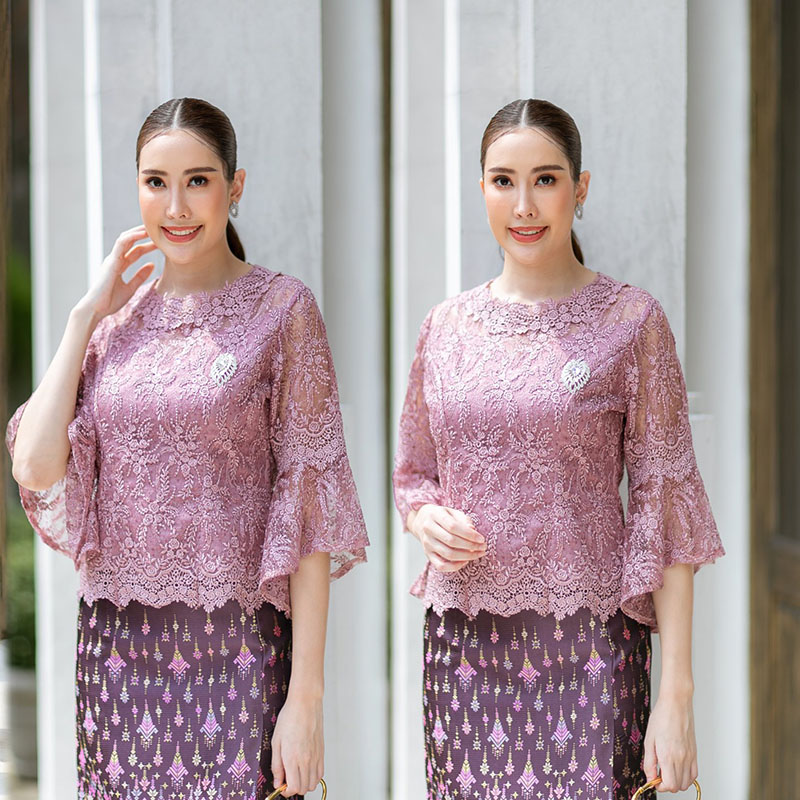 kudapy เสื้อผ้าลูกไม้สีเขียว/สีชมพูเข้ม/สีม่วง เนื้อดีทอลายแน่นทั้งตัว มาพร้อมซับในเนื้อดีในตัว มีซิปหลังสวมใส่ง่าย (เฉพาะเสื้อ)