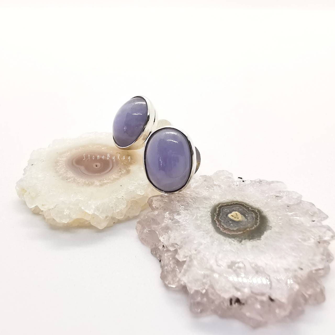 ต่างหูเงินหินหยกม่วง Lavender Jade