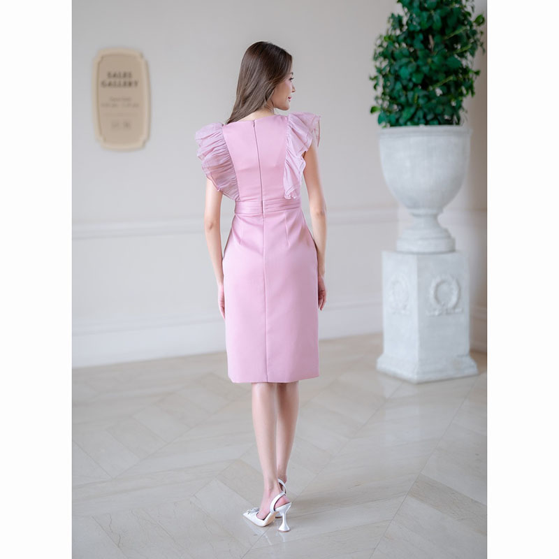 kudapy เดรสสั้นสีขาว/สีดำ/สีชมพู/สีแดง ทรงเข้ารูป แขนกุด ดีเทลอัดผ้าซีฟองช่วงแขน