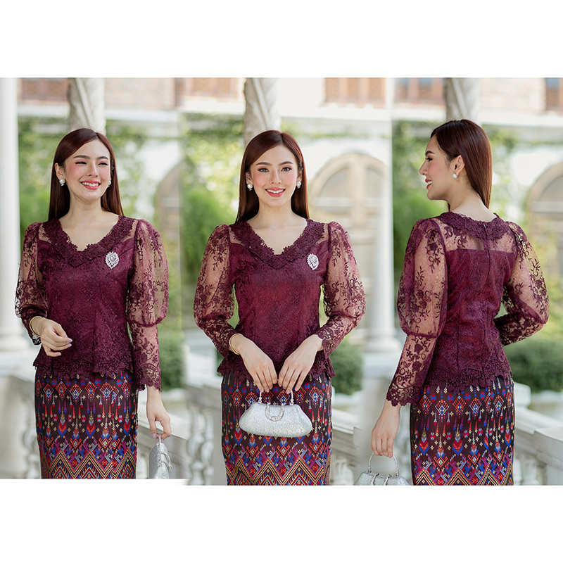 kudapy (เฉพาะเสื้อ) เสื้อลูกไม้สีเขียว/สีขาว ตัวเสื้อใช้ผ้าลูกไม้ใยบวบเนื้อดีลายลูกไม้แน่นทั้งตัว ตัวเสื้อมาพร้อมซับในเนื้อดีในตัว