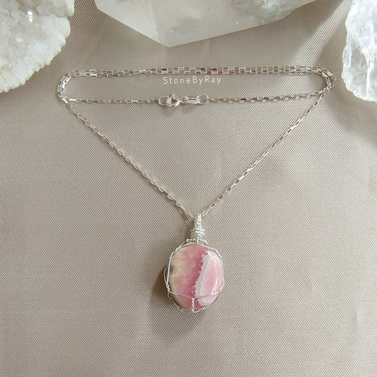 สร้อยคอเงินจี้หินโรโดโครไซต์ Rhodochrosite
