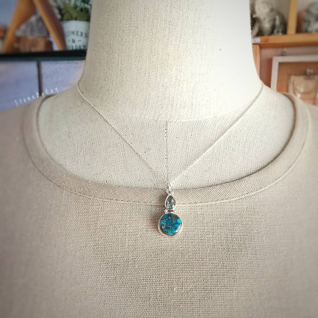 สร้อยคอเงินจี้หินเทอร์ควอยส์กับโทพาส Turquoise+Topaz