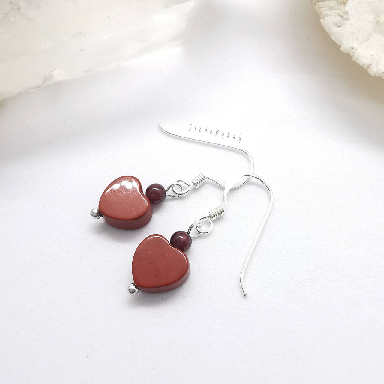 ต่างหูเงินหินแจสเปอร์ดีไซน์กับโกเมน Jasper+Gernet