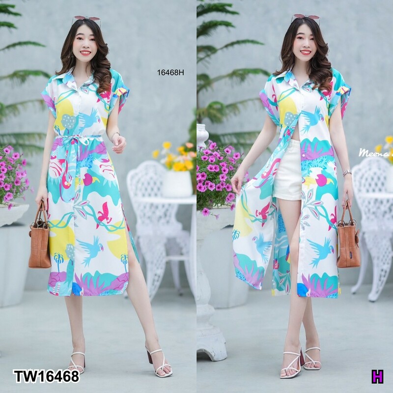 kudapy เดรสยาวคลุมเข่า ไปทะเล เดรสไปทะเลผ่าหน้า ผ่าข้าง ปกเชิ้ตแขนเบิ้ล