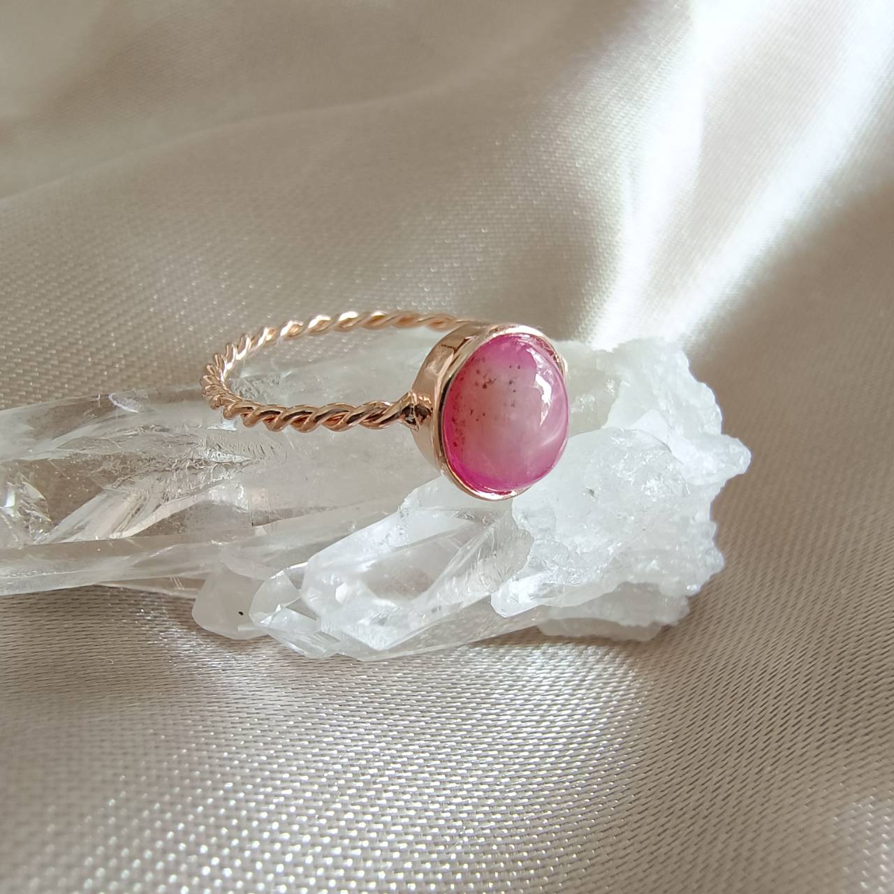แหวนเงินชุบพิ้งโกลด์พลอยทับทิม Ruby