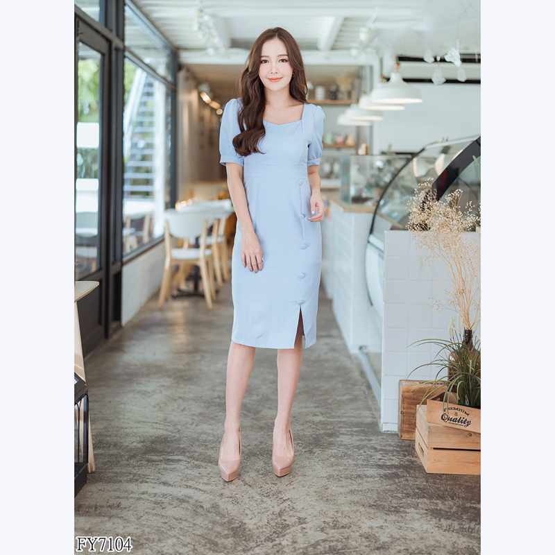 kudapyเดรสสั้นสีฟ้า/เขียว/กรมท่า ใส่ทำงานแต่งกระดุสวยดูดี