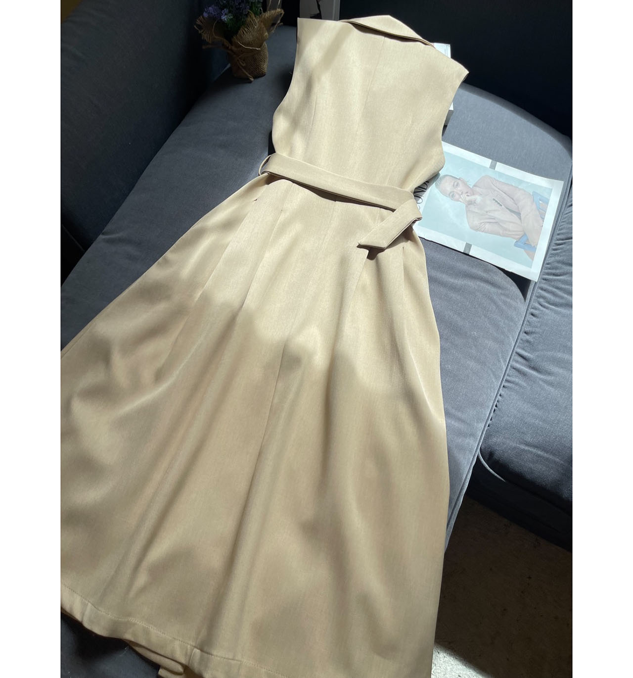 kudapy เดรสยาวสีชมพู/สีครีม สูททรงสวยคลาสสิค ผ้านุ่มใส่สบาย เดรสมีซับในทั้งตัว กระดุมจริง