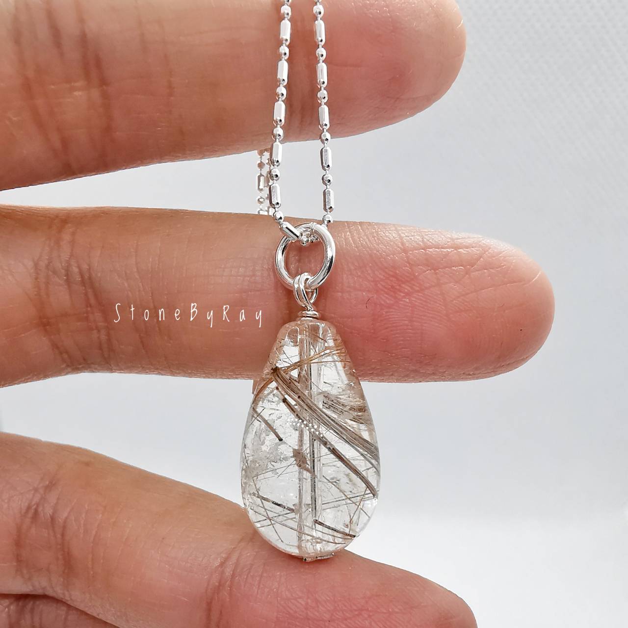 สร้อยคอเงินจี้หินไหมนาคทรงหยดน้ำ