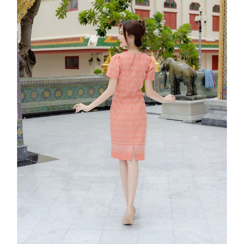 kudapy เดรสสั้นสีฟ้า/สีโอรส ผ้าทอแต่งปกเทเลอร์ ลายผ้าไทย ใส่ออกงาน ใส่ทำงานสวยดูดี