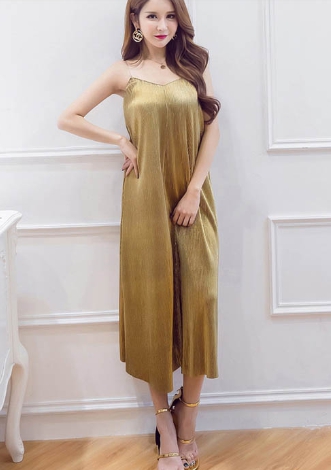 kudapy ชุดเดรสยาวสายเดี่ยวสีทองสวยหรู