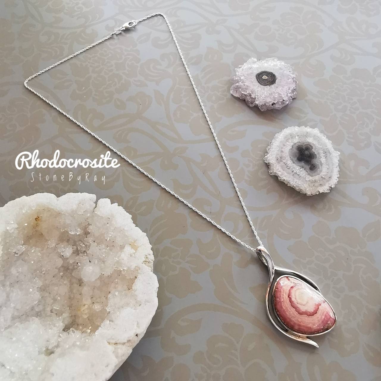 สร้อยคอเงินจี้หินโรโดโครไซต์ Rhodochrosite