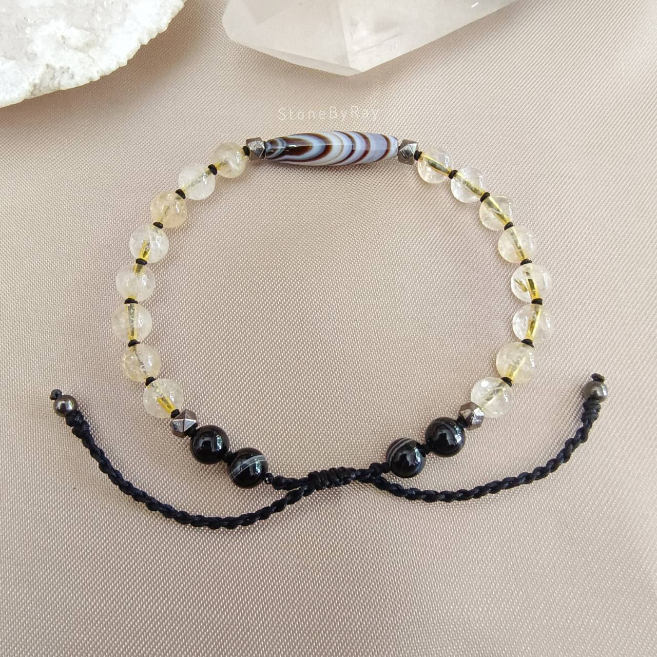 สร้อยข้อมือเชือกหินซิทรินกับซาร์โดนิก,ออนิค Citrine+Sardonyx+Onyx