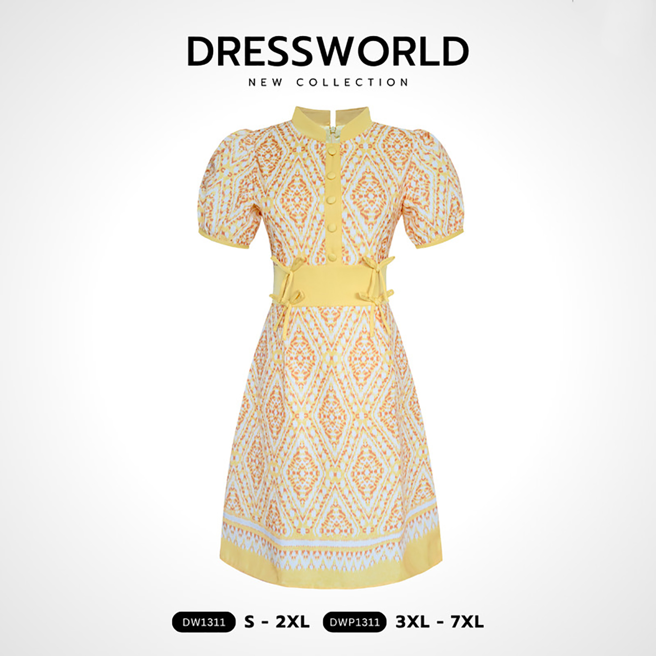 kudapy เดรสแขนตุ๊กตาเอวแต่งโบว์คู่