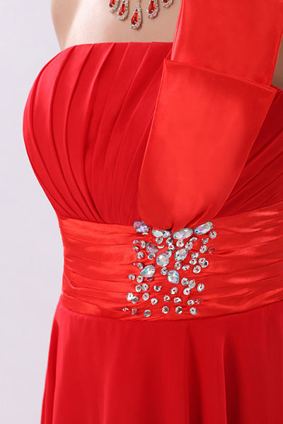 kudapy ชุดราตรีสั้นไหล่เฉียง สีชมพูบานเย็น จับจีบเก๋ๆที่หน้าอก คาดเอวผ้าซาตินแต่งเลื่อมหรู