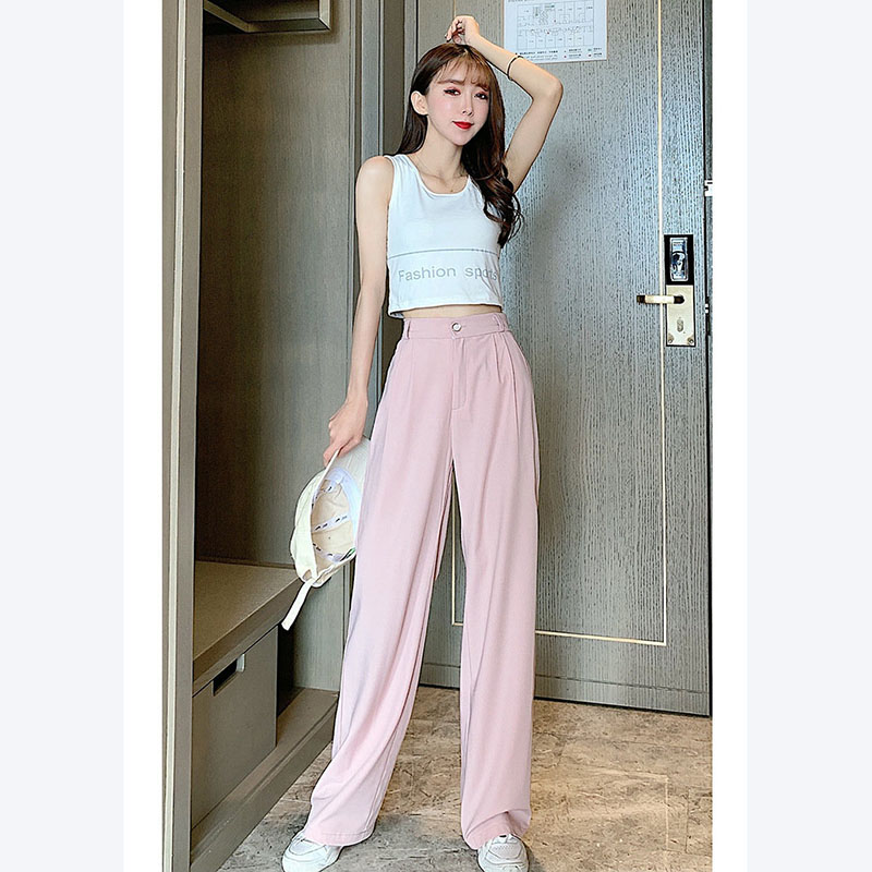 kudapy กางเกงแฟชั่นขายาว เอวยางยืดด้านหลัง แต่งกระดุมหน้าและมีซิปรูด กระเป๋าสองข้างล้วงได้