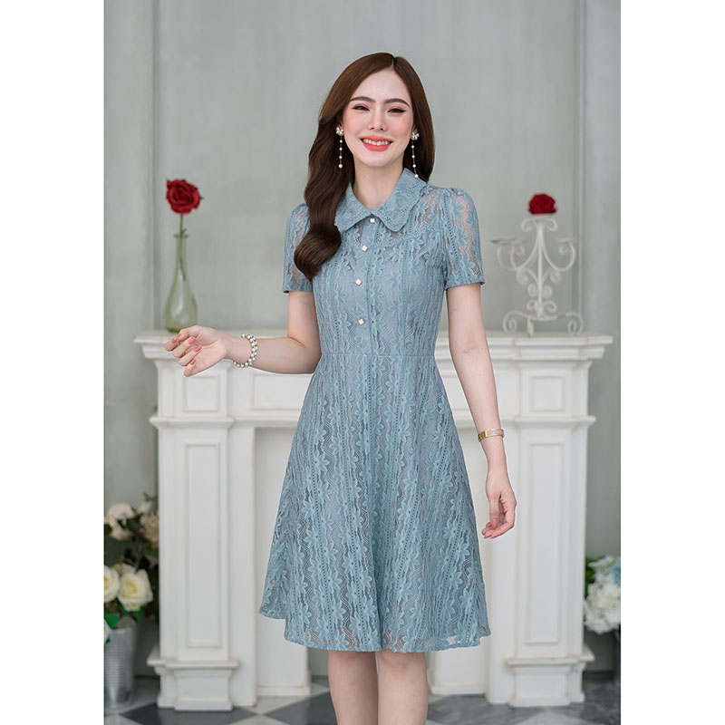 kudapy เดรสสั้นสีชมพู/สีฟ้า ลูกไม้คอปก ผ้าลูกไม้คุณภาพ เกรดดี ลายสวย ชุดนี้แนะนำเลยค่ะ คอปกมีดีเทลแต่งขอบลูกไม้ ดูเป็นงานละเอียด ช่วงอกแต่งลูกไม้เหมือนกับปก