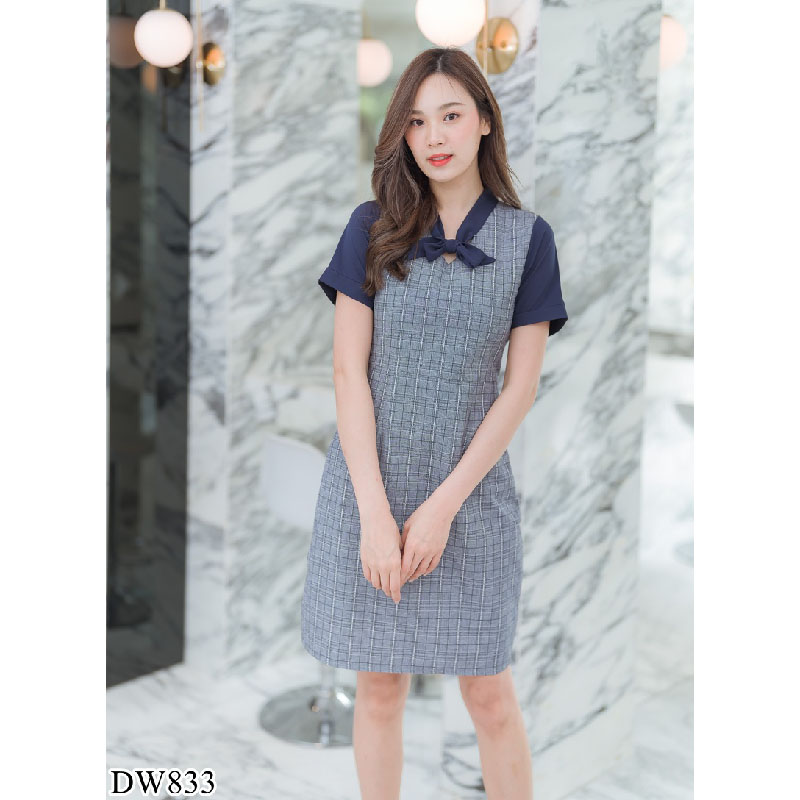 kudapy เดรสสั้นสีดำ/สีน้ำตาล/สีกรม ลายสก๊อตแขนตุ๊กตา