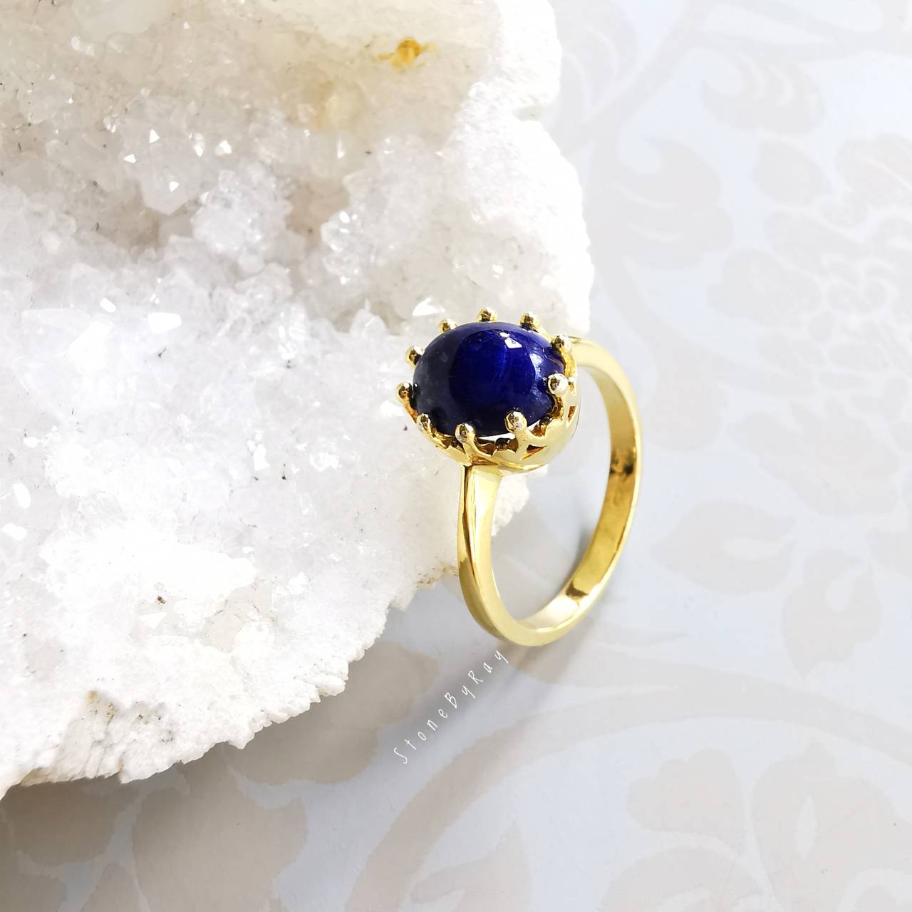 แหวนเงินชุบทองหินลาพิสลาซูลี Lapis Lazuli