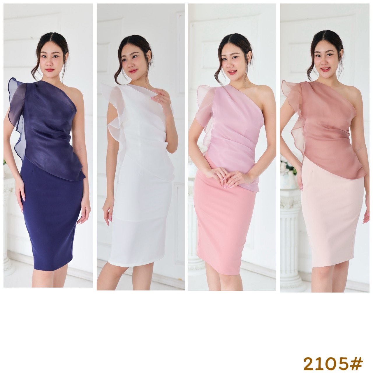 kudapy เดรสออกงานผ้าแก้ว ไหล่เดี่ยว สวยละมุนม เนื้อผ้าแก้ว สวยหวาน มีซับในทั้งตัว