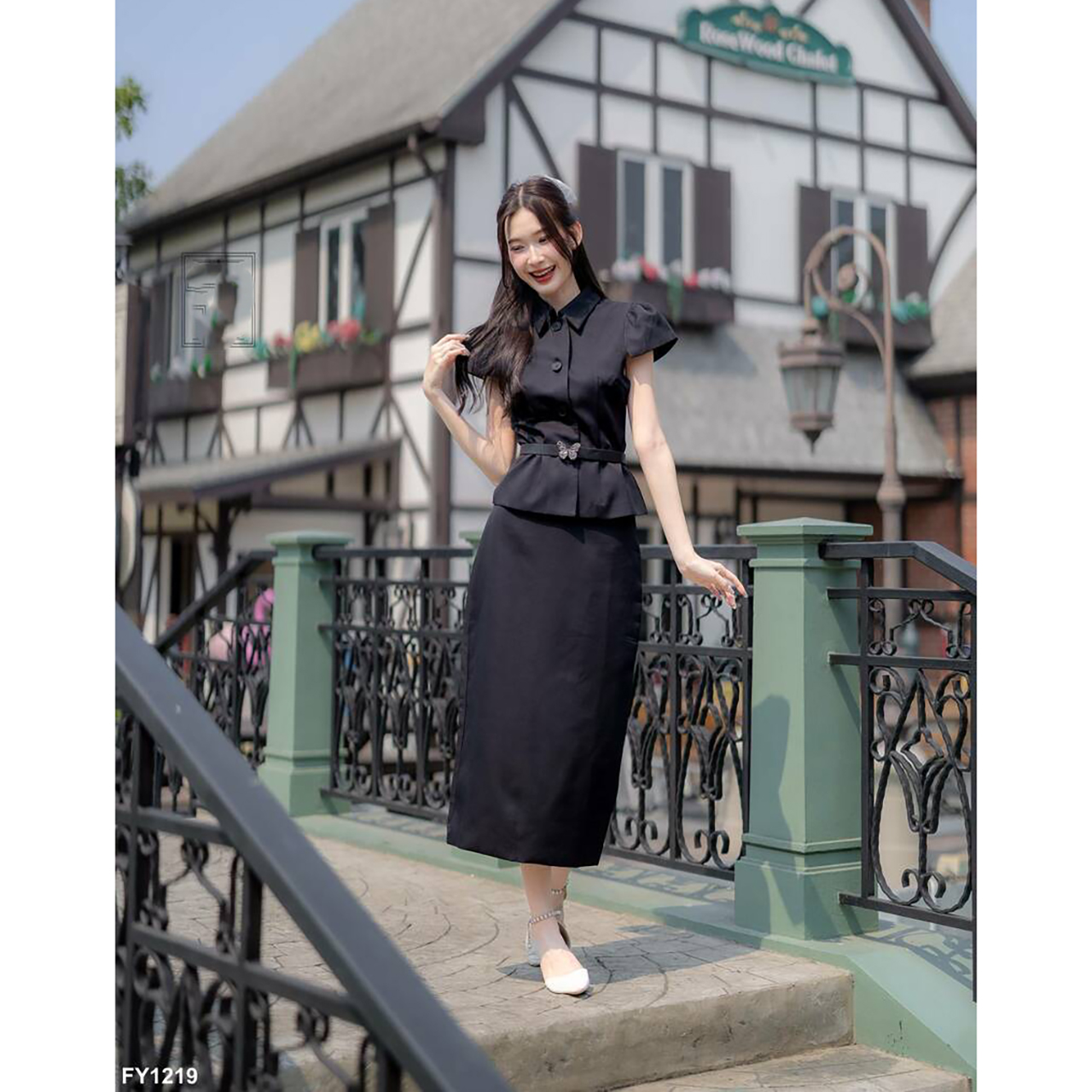 kudapy ชุดเซ็ทออกงาน+เข็มขัด แขนสั้นคอปก ใส่ออกงานสวยดูดี