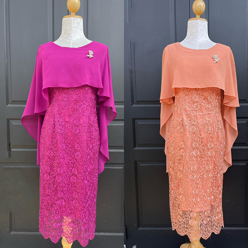 kudapy เดรสสั้นสสีชมพูอมส้ม/สีม่วง ลูกไม้เกรดPremium ดอกเด่นชัดปักเลื่อมสวยสะดุดตาและหรูหรากับ ทรงแขนปีกนางฟ้า