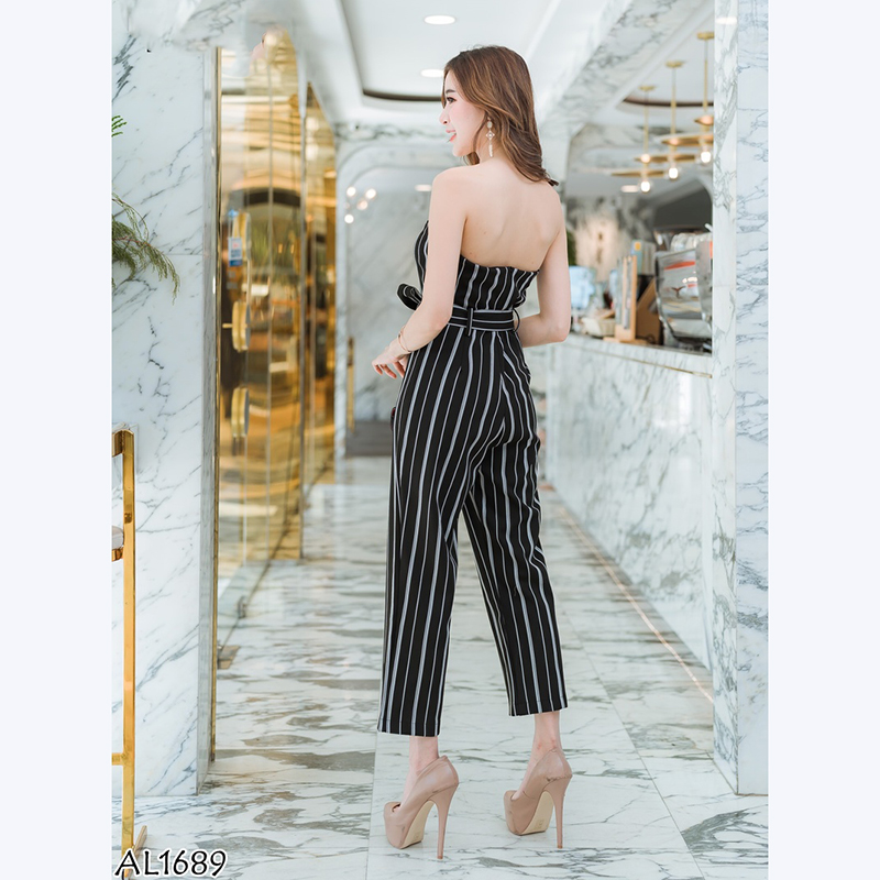 kudapy จั๊มสูทขายาวสีดำ,เขียว เกาะอกลายทางใส่สบายสวยดูดี