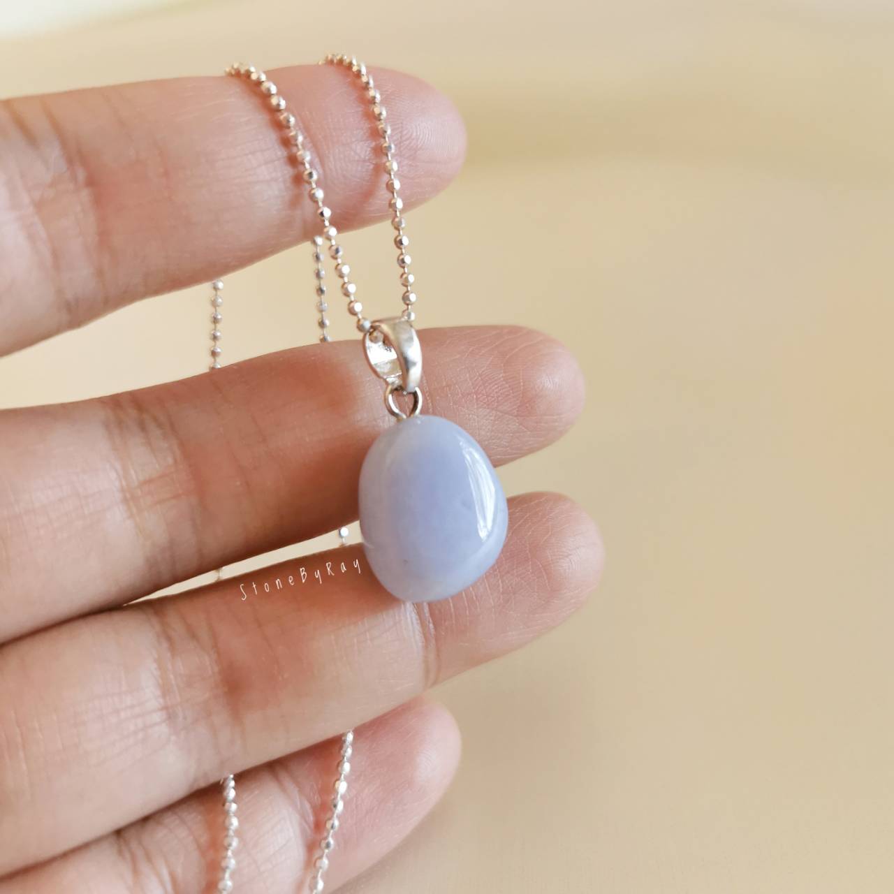 สร้อยคอเงินจี้หินบลูเลซอาเกต Blue Lace Agate