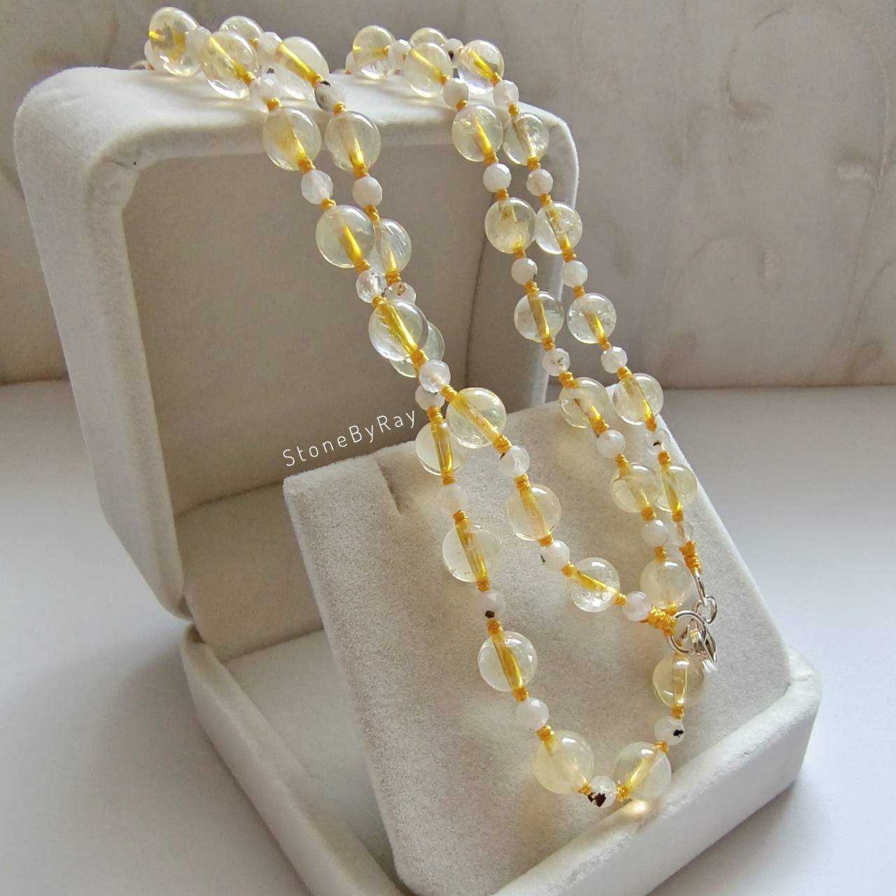 สร้อยคอเชือกถักหินซิทรินกับมูนสโตน Citrine+Moonstone