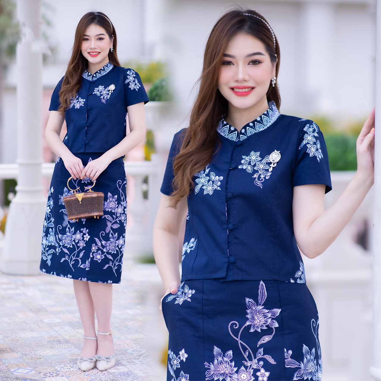 kudapy เซ็ทผ้าปาเต๊ะ เนื้อผ้า cotton พิมพ์ลาย สีไม่ตก ไม่หด นิ่มใส่สบาย อัดกาวทั้งชุด ใส่ได้หลายโอกาส