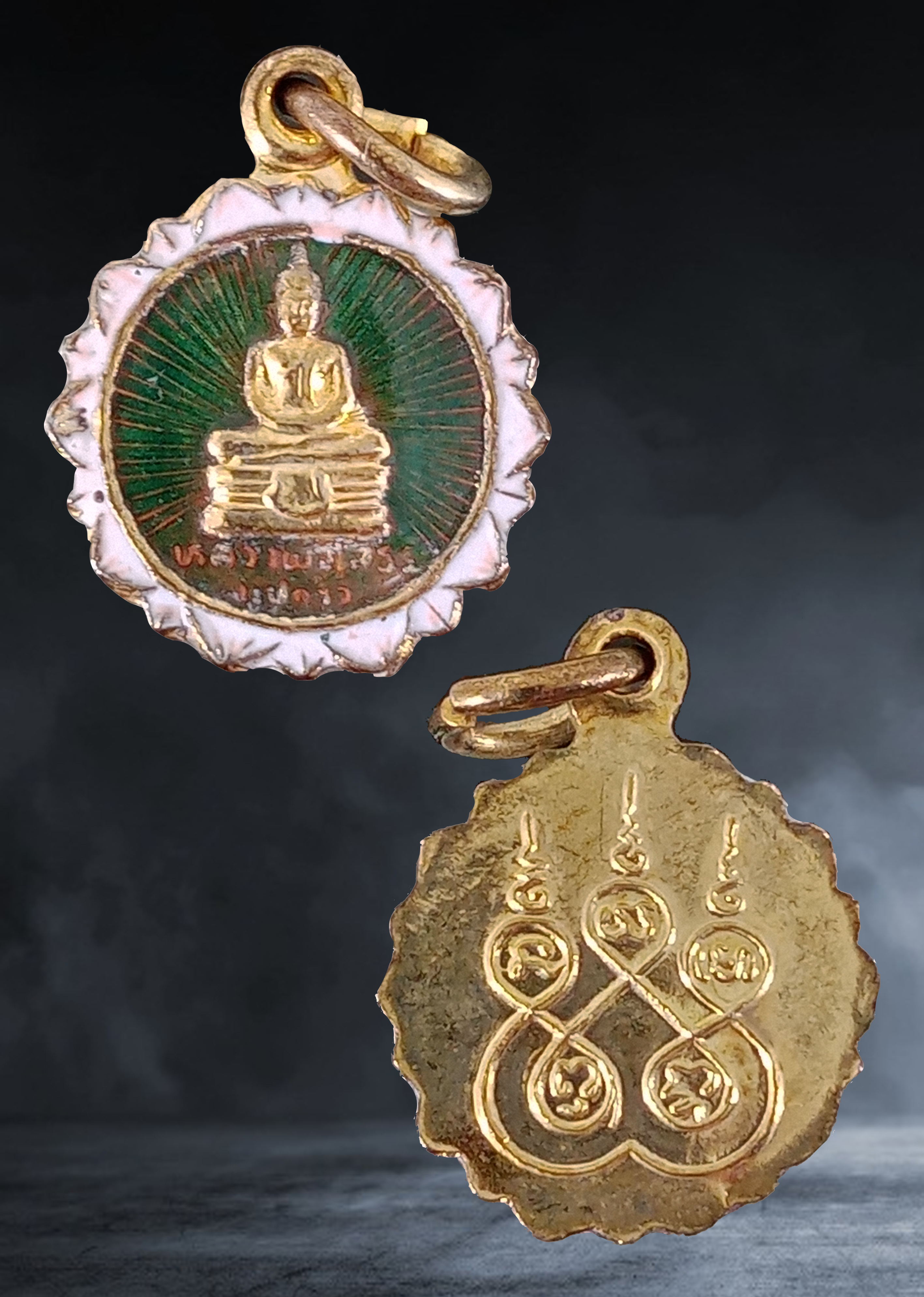 เหรียญกลีบบัวหลังยันต์ห้า พระพุทธโสธร วัดโสธรวนาราม จ.ฉะเชิงเทรา เนื้อทองแดงกะไหล่ทองลงยา ปี ๒๕๒๗
