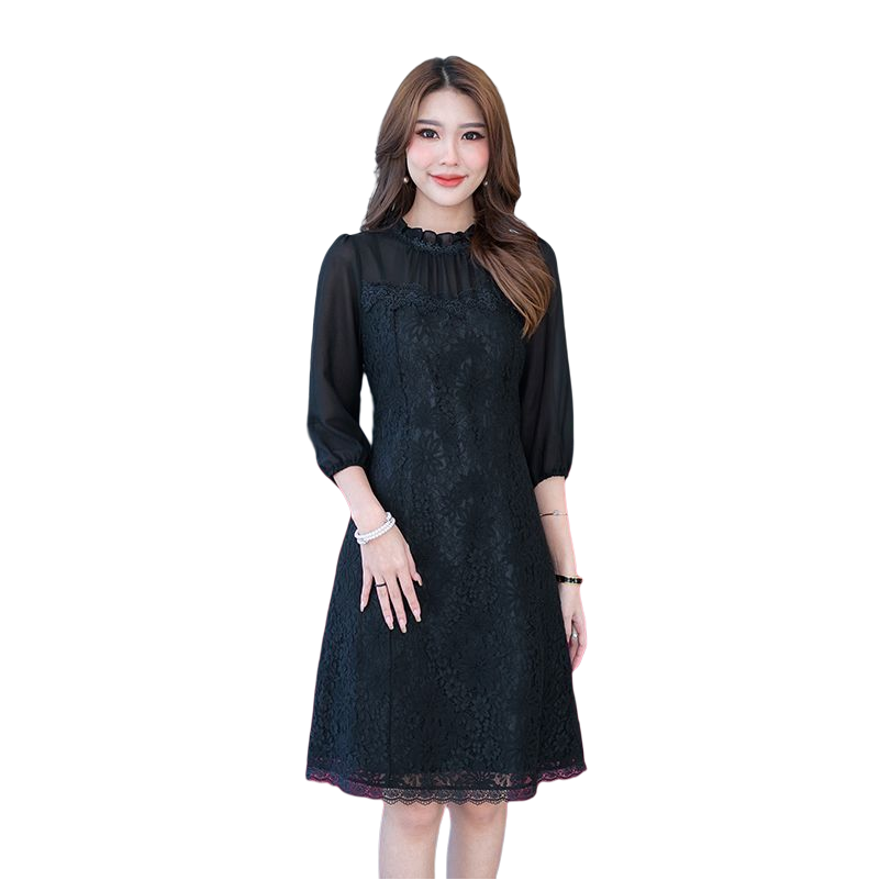 kudapy เดรสสั้นสีดำ/สีน้ำตาล /สีเทาฟ้า ลูกไม้งานสวยน่ารักมากๆ ดีเทลสวยหวาน ดีไซน์สวยใช้ผ้าลูกไม้เนื้อดี คอจับจีบตุ๊กตาน่ารักล้อมด้วยลูกไม้รอบคอ