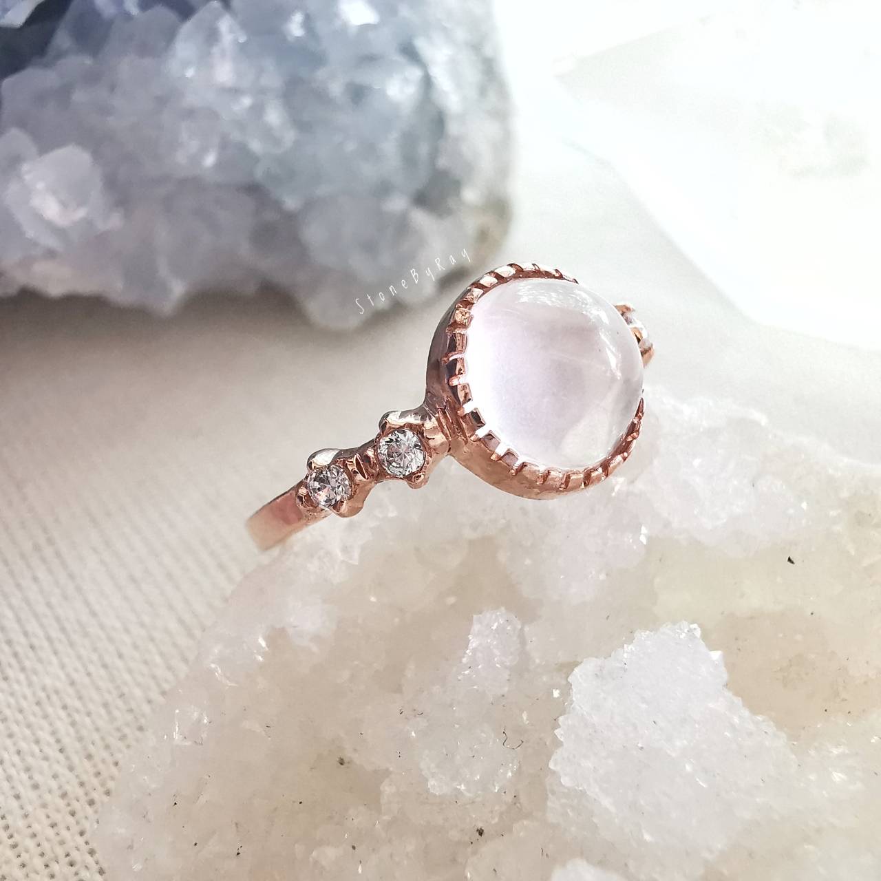 แหวนเงินหินโรสควอตซ์และอความารีน Rose Quartz+Aquamarine