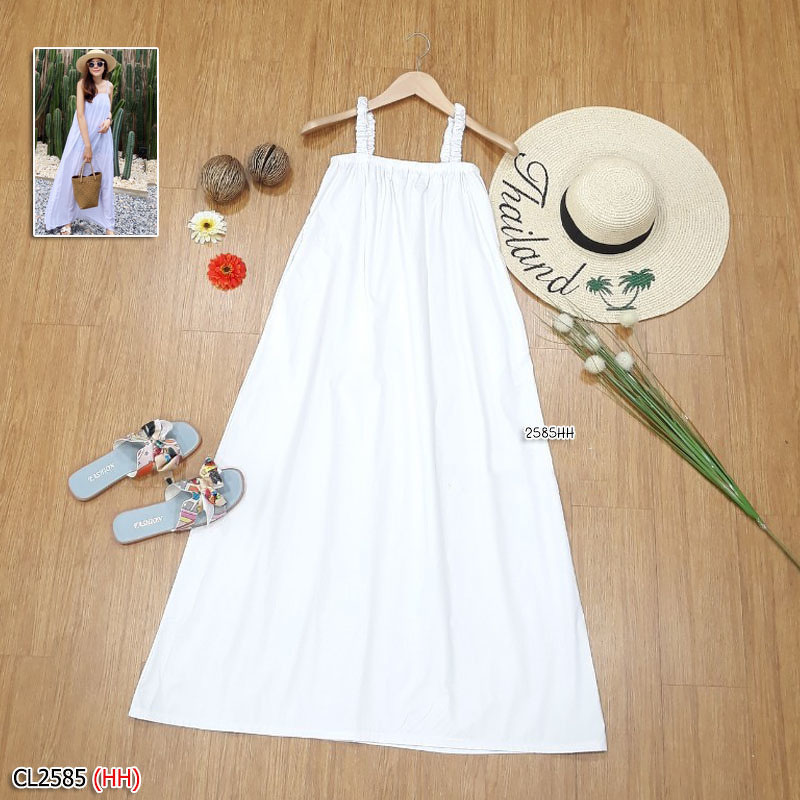 kudapy เดรสยาวสีขาว,ดำ,ชมพู สายเดี่ยว ผ้าคอตตอนเต็มตัว ชุดนี้ใช้ผ้าจัดเต็มมาก ใส่ทิ้งตัวพริ้วสวย