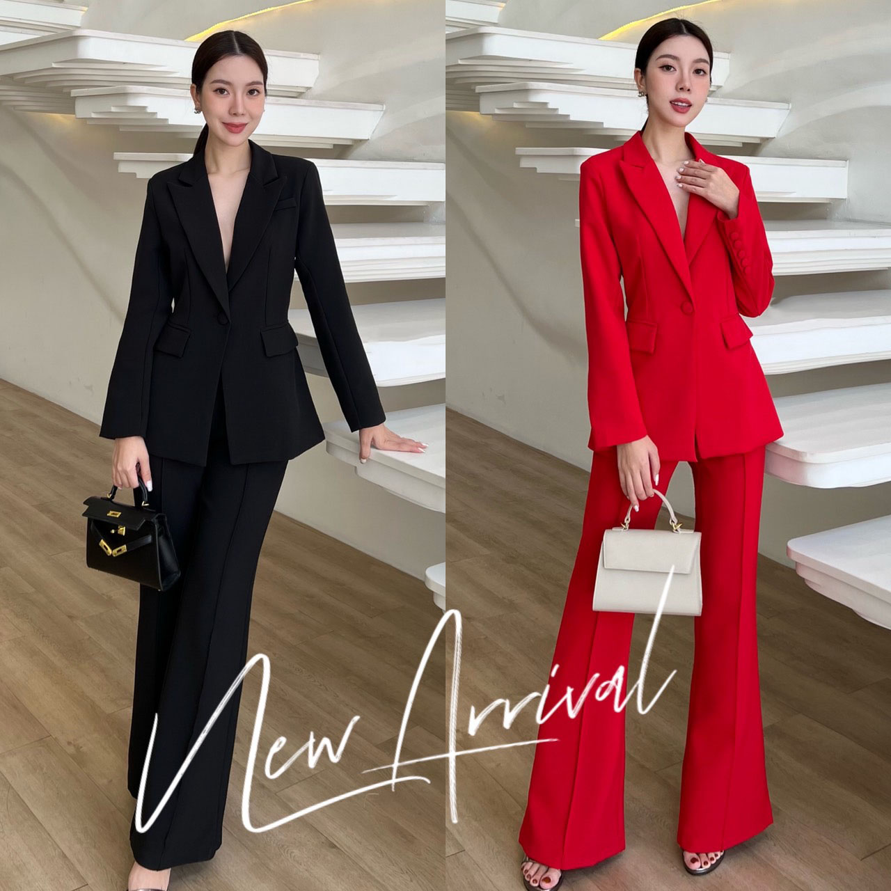 kudapy setsuit เสื้อ+กางเกง ตัวเสื้อออกแบบให้มีกระดุมปั้มผ้าเดียวกับสูท 1 เม็ดติดได้จริง กระเป๋าจริง มีซับในทั้งตัว