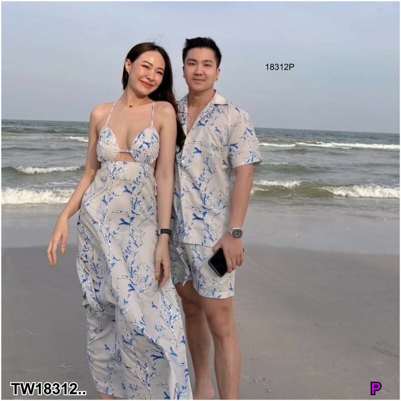 kudapy ชุดคู่รัก คู่ใจ เสื้อเชิ้ตฮาวาย + set 3 ชิ้น คู่ใจ งานเซตชุดคู่ชาย-หญิง เสื้อเชิ้ตฮาวายชายลุคสบายๆชิลๆริมทะเล