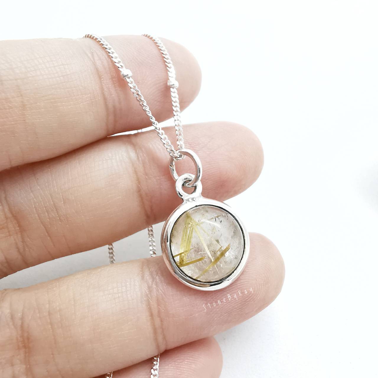 สร้อยคอเงินจี้เงินหินไหมทอง Rutilated Quartz