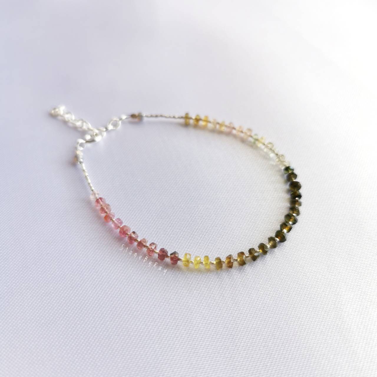สร้อยข้อมือเงินหินทัวมาลีนเจียรเหลี่ยม(Tourmaline)