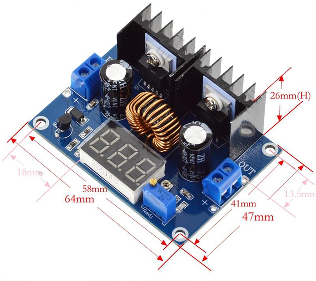 XL4016E1 step down 8A โมดูลเรกูเลต แปลงไฟจาก 4-38V เป็น 1.25-36V กระแสสูงสุด 8A พร้อมโวลต์มิเตอร์