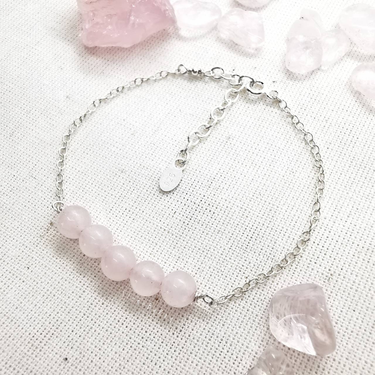 สร้อยข้อมือเงินหินโรสควอตซ์ Rose Quartz