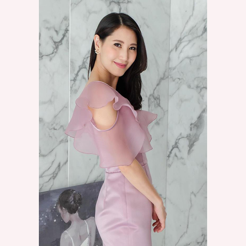 kudapy เดรสสั้นสีม่วงลาเวนเดอร์ สีโรสโกลและสีเทา ผ้าไหมอิตาลี เนื้อหนา วาวนิดๆ กำลังสวย แพทเทิร์นขายดี สวยผอม