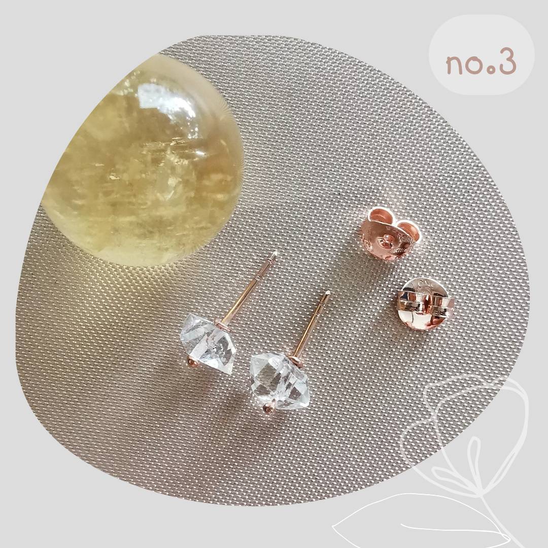 ต่างหูเงินชุบพิ้งโกลด์คริสตัลเฮอร์คิเมอร์ไดม่อน Herkimer Diamond