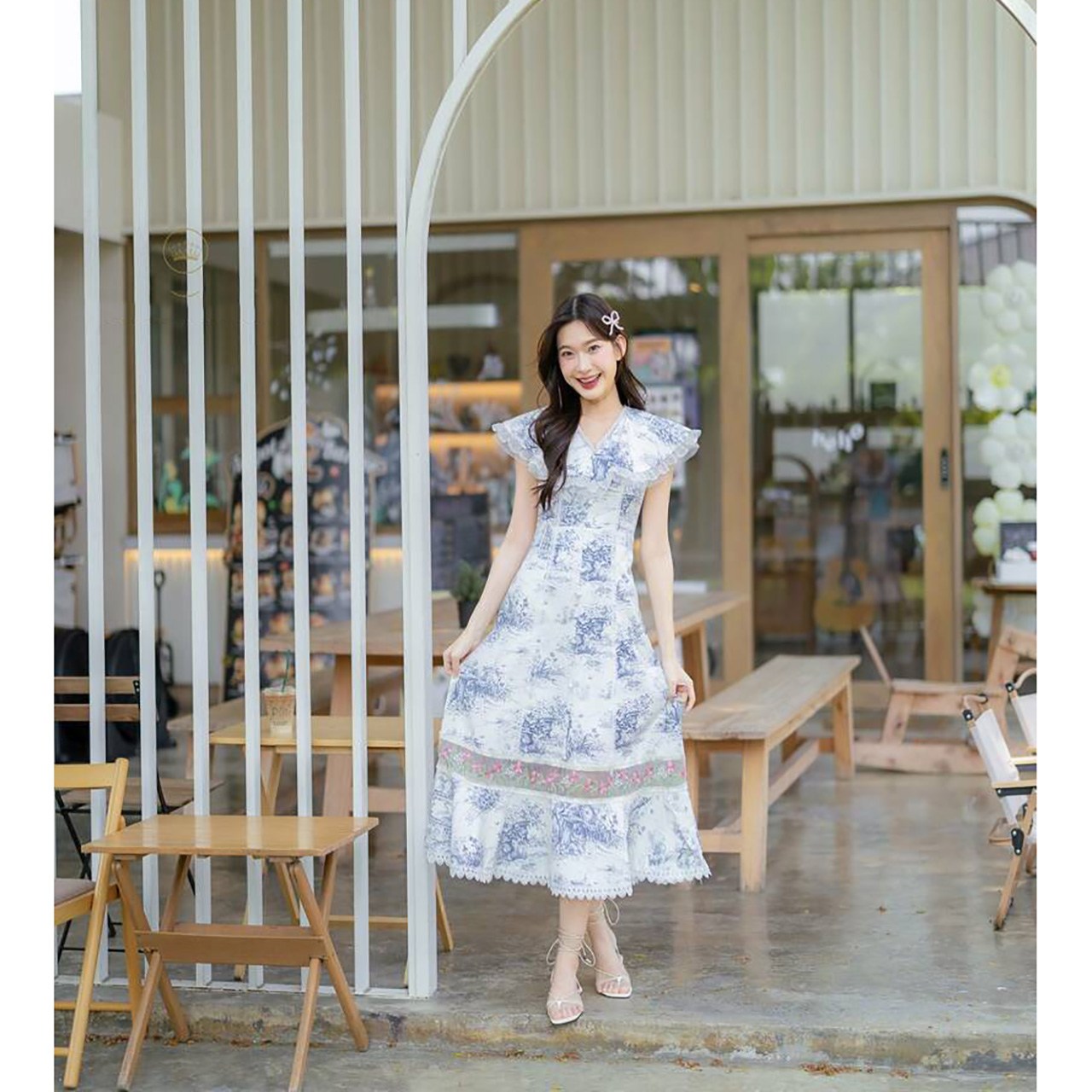 kudapy เดรสยาวคอปกแต่งระบายผ้าลูกไม้ใส่สบายสวยดูดี