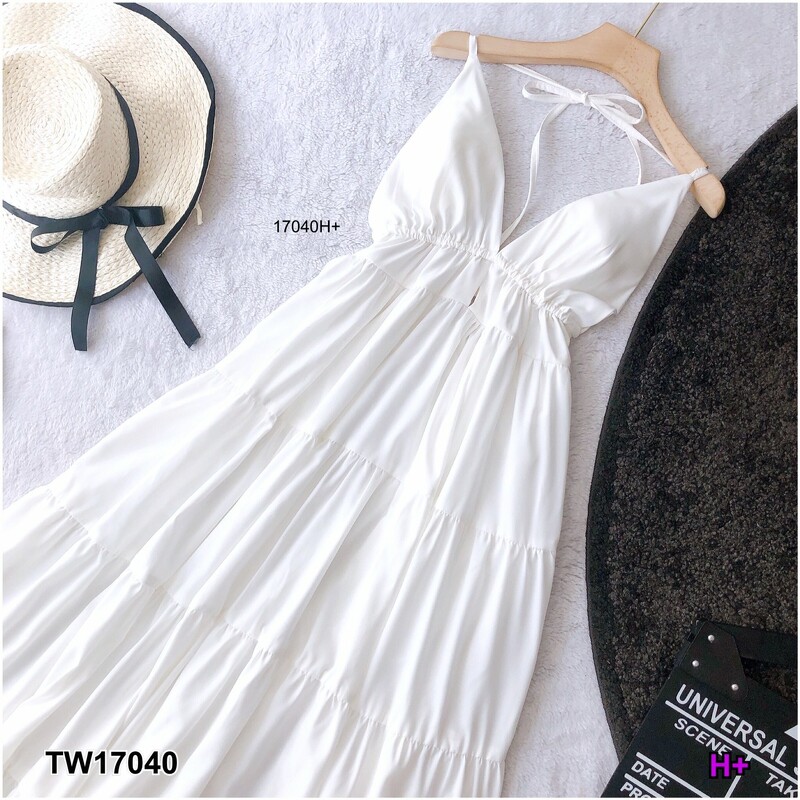 kudapy แม็กซี่เดรสสีบานเย็น น้ำตาล สายเดี่ยวผูกคอยาว เนื้อผ้าไหมอิตาลี่ มีเชือกผูกหลัง อกเสริมฟองน้ำ ใส่ไปเที่ยว