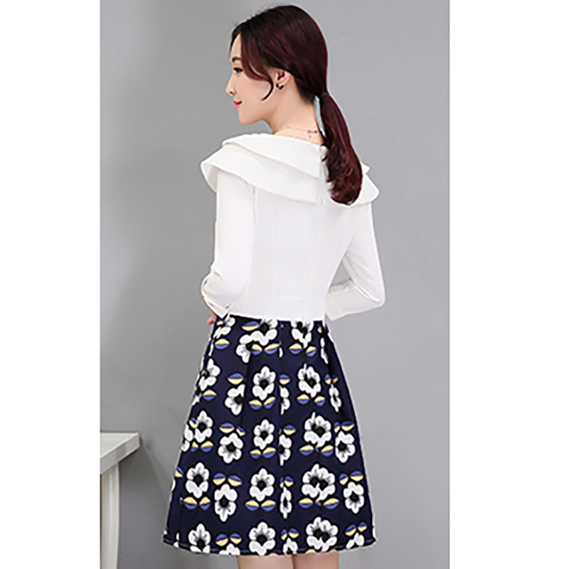 kudapy ชุดเดรสสีทูโทน เสื้อสีขาว กระโปรงสีน้ำเงิน ใส่ได้หลากหลายโอกาส XL