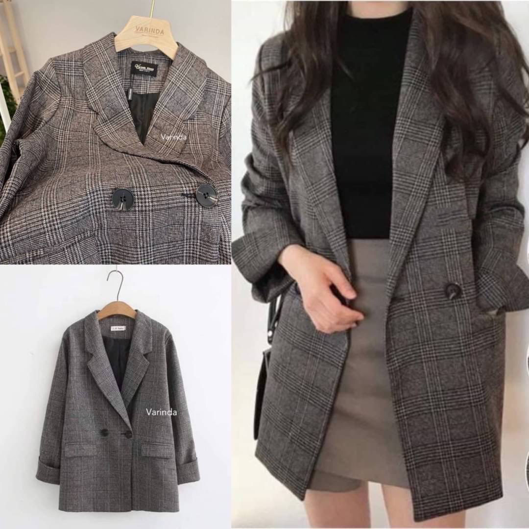 kudapy เสื้อสูทสีเทา เสื้อคลุมเกาหลี ผ้าใส่สบาย