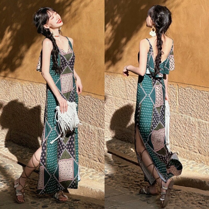 kudapy แม็กซี่เดรสยาวไปทะเล พิมพ์ลายเก๋ๆ ผ้ายืดใส่สบาย