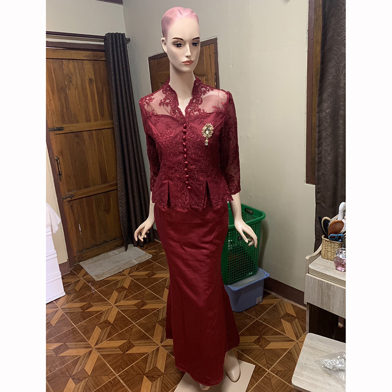 kudapy ชุดเซทผ้าไหมอิตาลีสีแดง/สีชมพู/สีครีม เอวดีด แต่งเอวแต่งจีบ งานเย็บประณีต มีซับใน