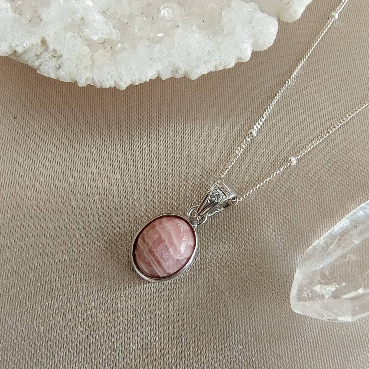 สร้อยคอเงินจี้หินโรโดโครไซต์ Rhodochrosite