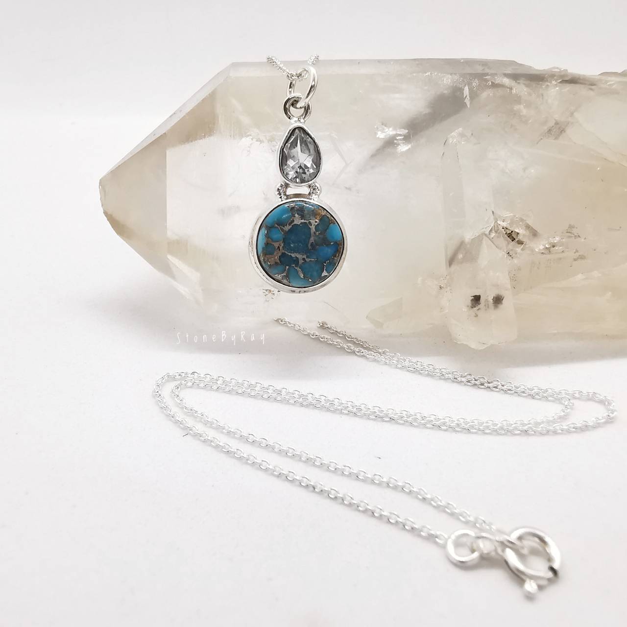 สร้อยคอเงินจี้หินเทอร์ควอยส์กับโทพาส Turquoise+Topaz